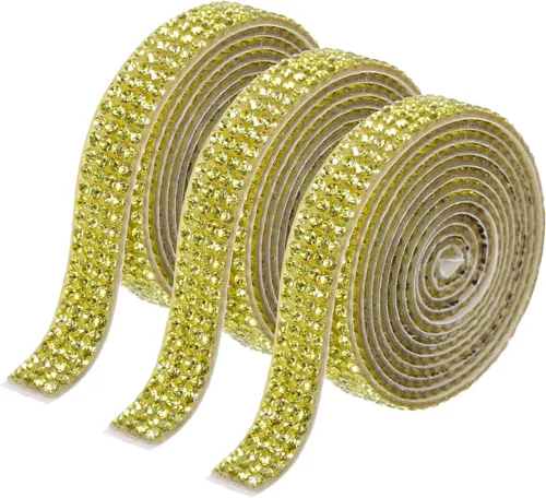 Miniatura 74 de MECCANIXITY 3 rollos de cinta de diamantes de imitación autoadhesiva de 3 yardas y 0.315 in para proyectos de artes y manualidades, pasteles de Beige