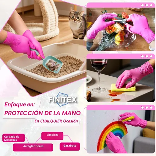 Miniatura 2 de FINITEX Nitrile Disposable Latex-Free Gloves - 3.5mil 100/1000PCS Powder-Free Latex Free Cleaning Medical Exam Food Gloves rosa rojo (pequeño 100)