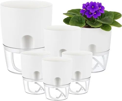 Miniatura 21 de Macetas de riego automático para plantas de interior, macetas para exteriores, paquete de 3 macetas de riego automático de 6 pulgadas, macetas