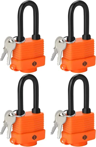 Miniatura 8 de HOX Paquete de 4 candados resistentes a la intemperie, acero laminado de 1.575 pulgadas, cromado con grillete de 2 pulgadas, envuelto en vinilo