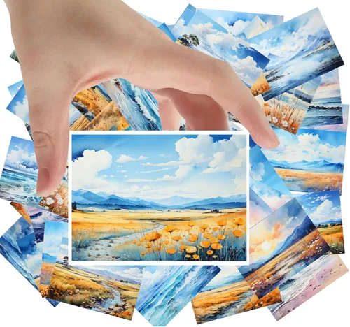Miniatura 10 de Calcomanías grandes, 24 piezas (2.5 x 3.5 pulgadas cada una) hermosos paisajes de bosques invernales increíbles, acuarela, postales vintage