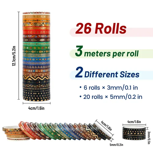 Miniatura 2 de Dizdkizd Cinta washi delgada, cinta washi dorada delgada para planificadores, álbumes de recortes, decoración de tarjetas, patrones étnicos