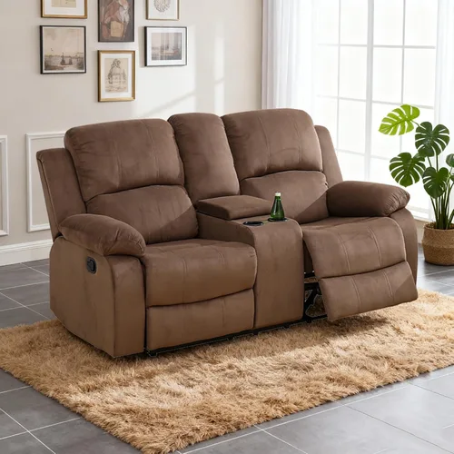 Miniatura 19 de Juego de sofá modular reclinable manual para sala de estar, sofá reclinable en forma de L, seccional de cuero con portavasos/almacenamiento