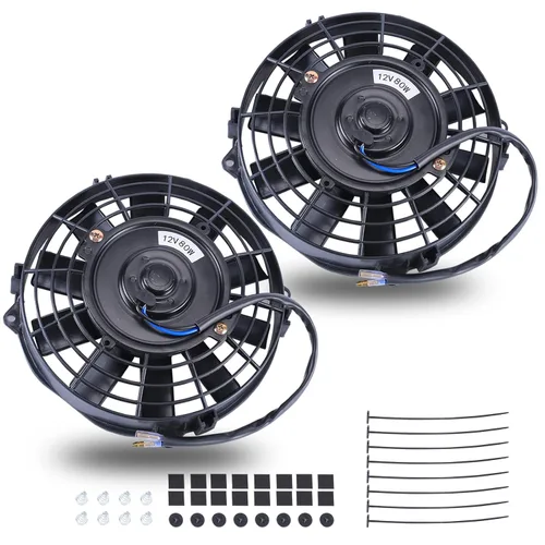 Miniatura 15 de Ventilador delgado universal de empuje eléctrico para radiador 12V 80W de alto rendimiento, kit de montaje azul de 2 piezas