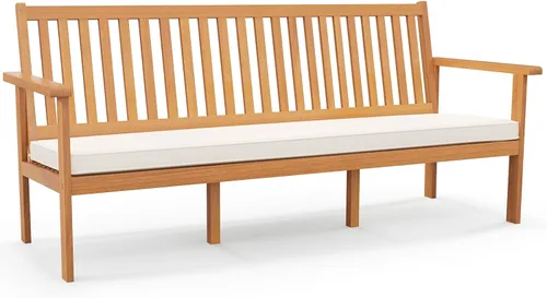 Miniatura 14 de Tangkula Banco de madera para exteriores de 2 plazas, banco de sofá biplaza de jardín con respaldo, reposabrazos, asiento de listones, carga