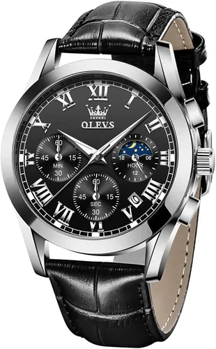 Miniatura 27 de OLEVS - Relojes para hombre, de cuero marrón, caja dorada, analógico, de cuarzo, de moda, para negocios, reloj de vestir, con fecha, luminoso