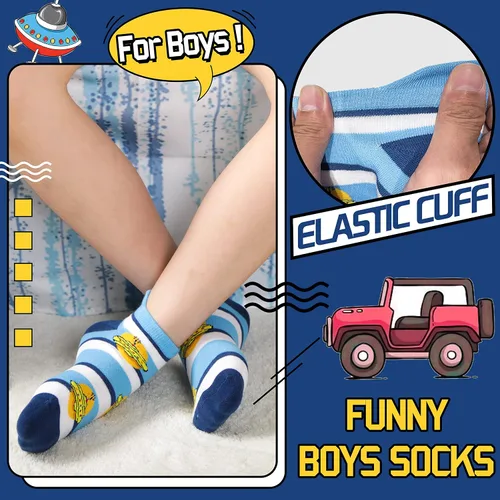 Miniatura 4 de Welwoos Calcetines de tobillo para niños y niños, de corte bajo, divertidos y lindos dibujos animados, calcetines de algodón, 6 pares