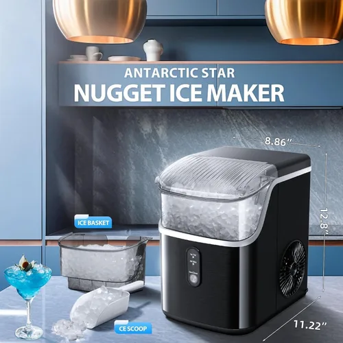 Miniatura 4 de Antarctic Star Nugget Ice Maker - Máquina de hielo masticable con limpieza automática, fabricación rápida de hielo de 34 libras/24 horas, operación