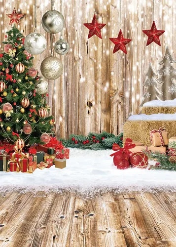 Miniatura 8 de CHAIYA Telón de fondo de Navidad de 5 x 7 pies, telón de fondo de madera para invierno, nieve, árbol de Navidad, regalo de Navidad, fiesta familiar