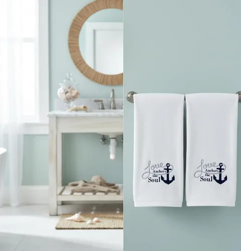 Miniatura 6 de Serafina Home Toallas de mano náuticas para huéspedes: Coastal Love Anchors The Soul, 2 piezas suaves y absorbentes