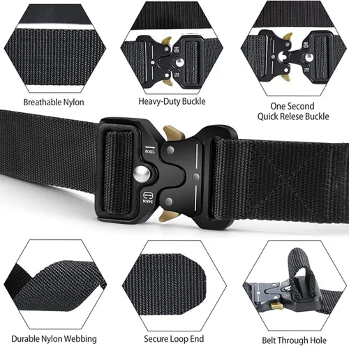 Miniatura 2 de MOZETO Tactical Belts for Men Military Style Work Hiking Riggers Web Gun Belt with Heavy Duty Quick Release Metal Buckle