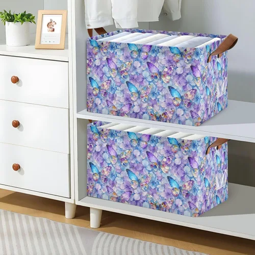 Miniatura 7 de Dreamlike Butterfly Purple Flowers Storage Baskets for Shelves Closet Storage Bins with Handles Shelves Closet Books for Books cajas organizadoras