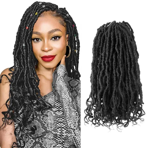 Miniatura 32 de Niseyo Wild Locs - Rastas sintéticas desgastadas de 14 pulgadas con extremos rizados, 8 paquetes de cabello largo y suave con bucles preformados