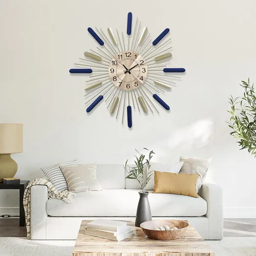 Miniatura 5 de Reloj de pared grande de 30 pulgadas de metal decorativo de mediados de siglo, reloj moderno y silencioso sin tictac, decoración moderna hecha a