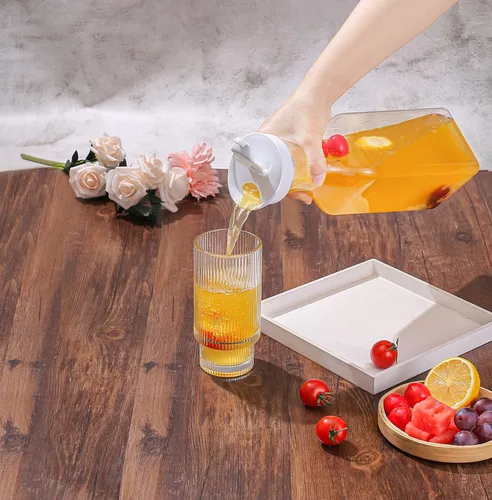 Miniatura 7 de 3 piezas Jarra de agua de plástico de 32 oz con tapa abatible, contenedores de jugo de base cuadrada, jarra de suministros para bar de mimosa