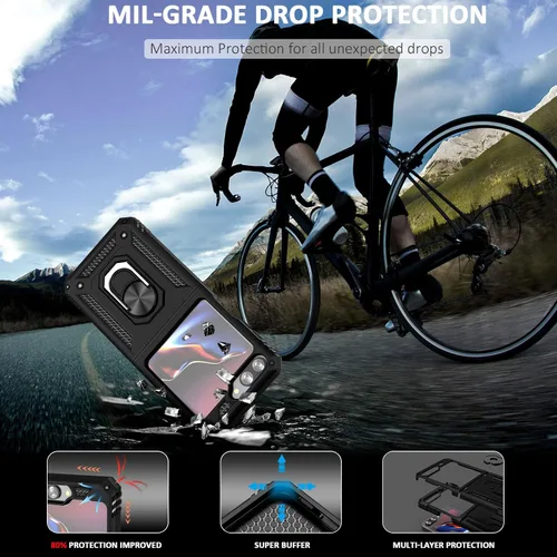 Miniatura 2 de ADDIT Z Flip 5 - Funda para Samsung Galaxy Z Flip 5, con anillo de soporte, soporte ajustable, grado militar, protección resistente, a prueba