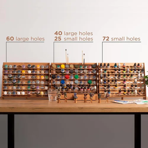 Miniatura 7 de Plydolex Soporte de Pintura para Pared - Funciona para Warhammer 40K, DnD, Otras Figuras - 65 Agujeros para Vallejo, Citadel, Tamiya, 30 Agujeros De