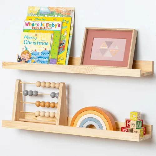 Miniatura 33 de FLYJOE Estante de repisa de fotos para pared, 24 pulgadas de madera de fresno maciza, estantes para libros de guardería, estantes flotantes