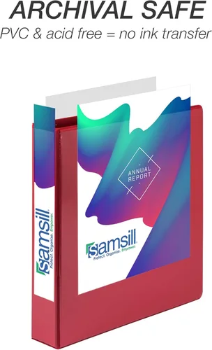 Miniatura 5 de Samsill Carpeta duradera de 1.5 pulgadas, fabricada en los Estados Unidos, carpeta de anillos en D, carpeta transparente personalizable, color rojo