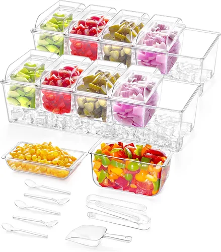 Lifewit Juego de 2 Piezas para Servir Tacos para Fiestas con 5 Contenedores (2.5 Tazas) y Componentes, Organizador Grande de Condimentos