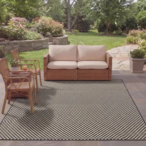 Miniatura 67 de SAFAVIEH Alfombra lavable al aire libre Courtyard Collection - 6'7" x 9'6", azul claro y gris claro, no desprende pelusa y fácil limpieza, ideal