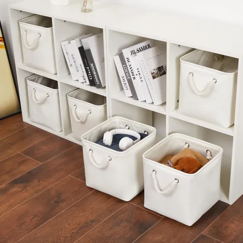 Miniatura 2 de Cubos de almacenamiento de 11 x 11 pulgadas, paquete de 6 cubos de almacenamiento plegables grandes de tela con cuerdas, cubos de almacenamiento