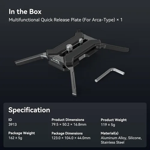 Miniatura 8 de SMALLRIG Placa de liberación rápida para tipo Arca, carga máxima de 44.1 libras (44.1 lbs), soporte cuadrúpedo plegable para lentes de cámara dentro