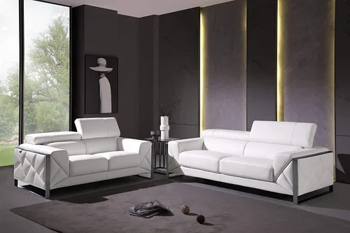 Miniatura 11 de BlackJack Furniture Gianni - Sofá de cuero italiano de grano superior con reposacabezas ajustables de 9 posiciones, patrón geométrico contemporáneo
