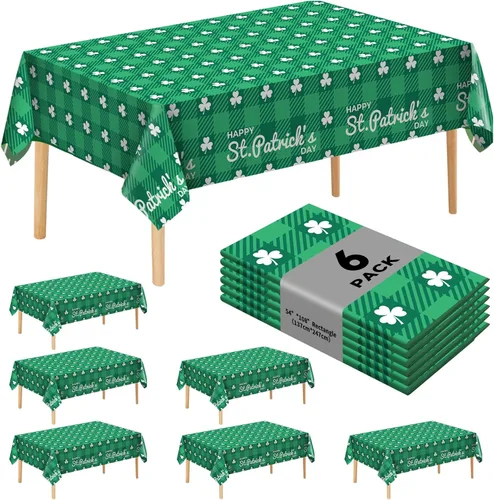 Miniatura 10 de Paquete de 6 manteles de plástico desechables patrióticos de 54 x 108 pulgadas, para fiestas con temática conmemorativa, desechables para mesas de 6