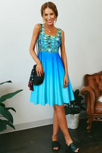 Miniatura 28 de uideazone - Vestido de mujer sin mangas cuello redondo de verano, para playa, casual, Midi línea A.