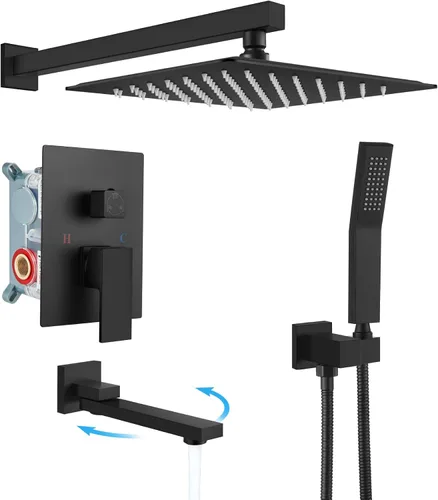 Miniatura 13 de gotonovo Juego de grifo de ducha de lujo de 3 funciones de 12 pulgadas, sistema de ducha de lluvia montado en la pared con boquilla de bañera, Cromo