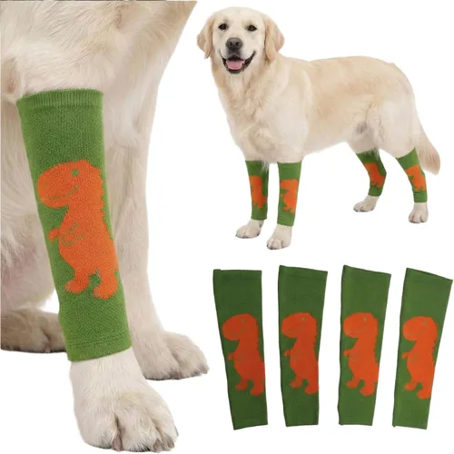 Miniatura 11 de LovinPet Paquete de 4 rodilleras para perro, calentadores de piernas estilo dinosaurio para perros medianos y grandes, elásticos en 4 direcciones