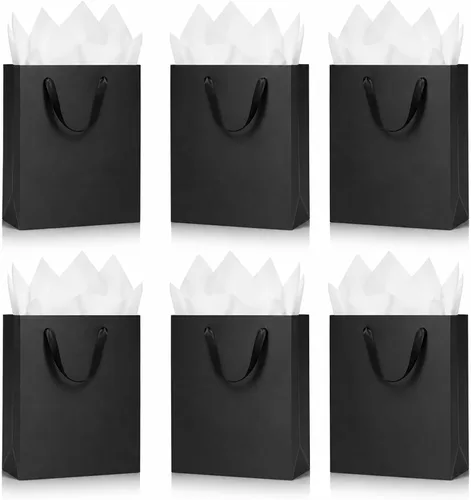 Miniatura 13 de SHIPKEY Paquete de 10 bolsas de regalo pequeñas Bolsa de regalo negra de 6x2.5x8 pulgadas, bolsas de papel para hombres, bolsa de recuerdo