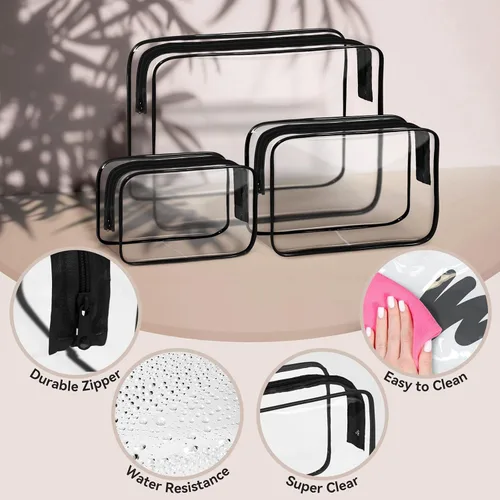 Miniatura 4 de TISRATOK 16 bolsas de maquillaje transparentes, bolsa de aseo de artículos esenciales de viaje, organizador de cosméticos de PVC transparente, bolsa