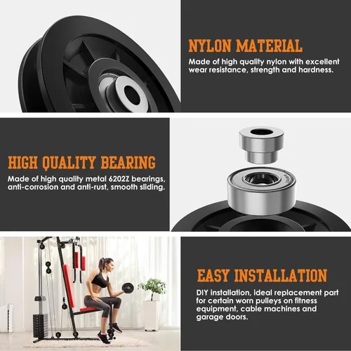 Miniatura 6 de 3.543 in/3.5 "Sistema de polea de entrenamiento de gimnasio Rueda de rodamiento de nylon Reemplazar para equipo de gimnasio Parte Cable Máquina