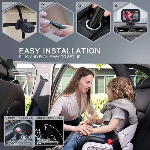 Miniatura 5 de YIMU HD720P Cámara de coche de bebé para asiento trasero, reposacabezas de automóvil, monitor de instalación rápida, visión nocturna, cámara