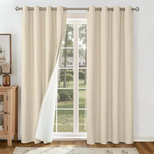 Miniatura 9 de YoungsTex - Cortinas de lino beige 100% opacas para dormitorio de 63 pulgadas de largo, cortinas cortas con aislamiento térmico y ojales