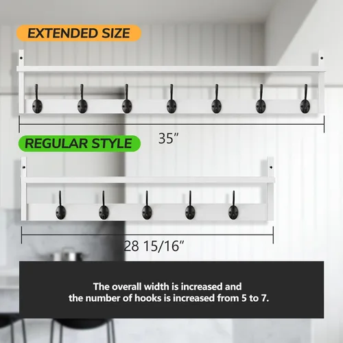 Miniatura 2 de BAMEOS Ganchos de pared de 35" L con estante, ganchos para abrigos de entrada, estante de madera para colgar en la pared, perchero montado en pared