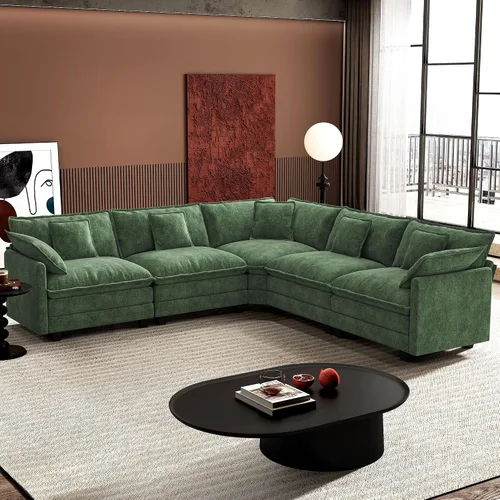 Miniatura 35 de Ihanherry - Sofá de nube de 3 plazas en L, modular, de asiento profundo, para sala de estar, cómodo cojín de asiento tapizado de doble capa, tela