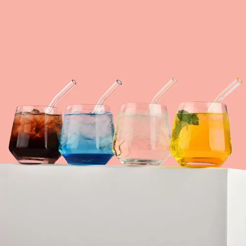 Miniatura 3 de ALINK Pajitas de vidrio curvadas cortas, 0.236 x 0.394 in, reutilizables, de vidrio transparente, curvadas, para whisky, café, refrescos, agua