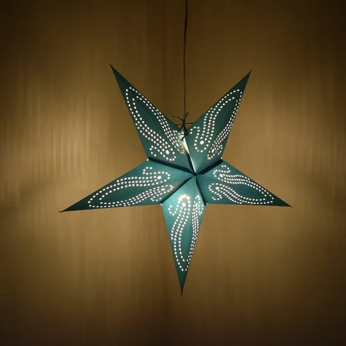 Miniatura 6 de Linterna de papel en forma de estrella azul verdoso del Caribe con cable de alimentación de 12 pies incluido