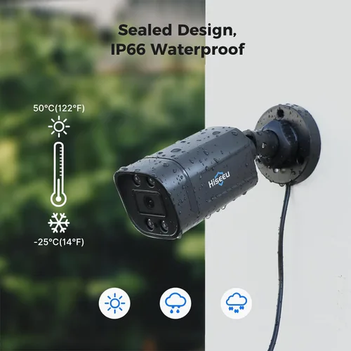 Miniatura 8 de Hiseeu Sistema de cámara de seguridad con cable 3K 8ch con audio, foco de alarma, detección de vehículos AI/humanos, disco duro de 3 TB, sistema
