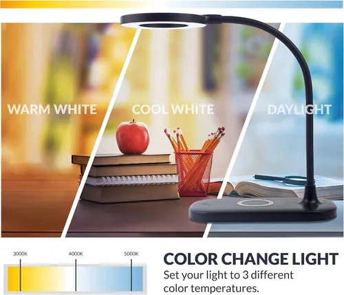 Miniatura 5 de Newhouse Lighting Zlata - Lámpara de escritorio de oficina con 21 LED y puerto USB, con 21 luces LED y puerto USB, carga inalámbrica