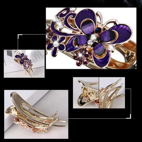 Miniatura 6 de Pinza de pelo trenzada con piedra de cristal brillante, pasador de pelo de gran tamaño con diamantes de imitación, accesorio de mariposa