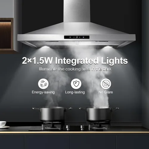 Miniatura 7 de Tieasy Campana extractora de 30 pulgadas para montaje en pared, campana de ventilación de cocina de 450 CFM en acero inoxidable, campana