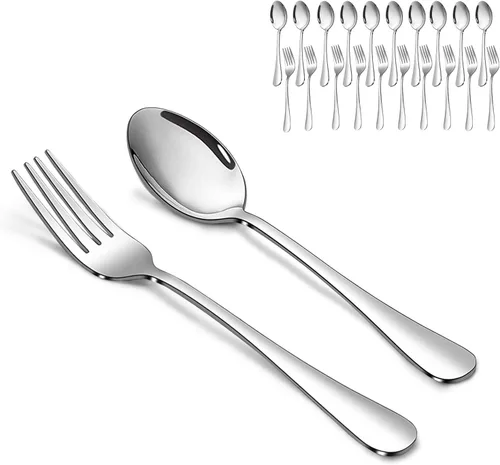 Miniatura 14 de Juego de tenedores y cucharas, 6 piezas de tenedores para ensalada de 6.7" y 6 piezas de cucharas para sopa de 6.7", juego de cubiertos de acero