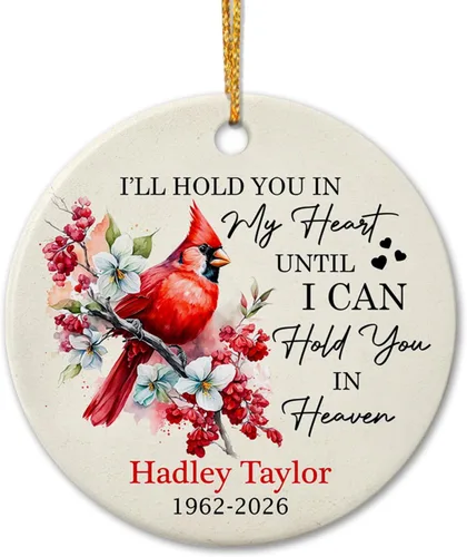 Miniatura 22 de Adorno de cerámica personalizado con texto en inglés "A Piece of My Heart is in Heaven" para Navidad 2026, adorno cardenal rojo conmemorativo