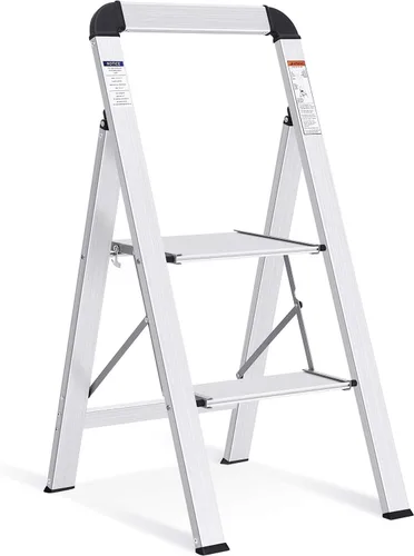 Miniatura 14 de KINGRACK Escalera de escalón, 2 escalones, escalera plegable con pasamanos, escalera antideslizante de seguridad plegable para el hogar, taburete
