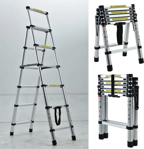 Miniatura 5 de Escalera telescópica plegable de aluminio 5+6 con pasamanos, pedal ancho de seguridad, carga máxima de 330 libras, plegable, fácil de almacenar