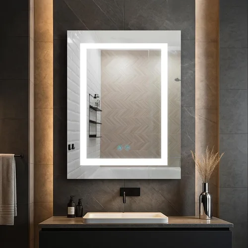 Blossom Rigel - Botiquín de 20 x 26 pulgadas con espejo LED empotrado o superficie con luces, gabinete de baño con bisagra derecha, desempañador